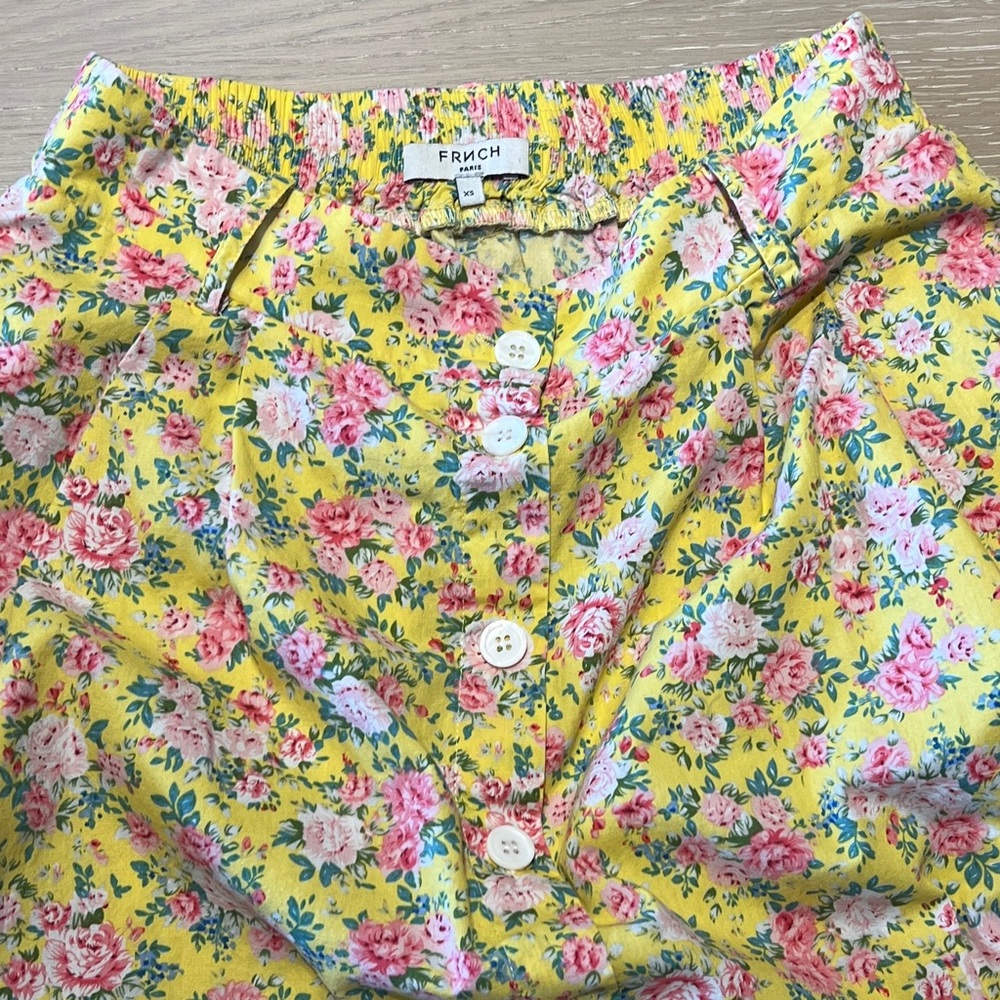 FRNCH Floral Skirt Women’s XS Yellow Button Front Pockets Cotton Cottagecore - Picture 5 of 11